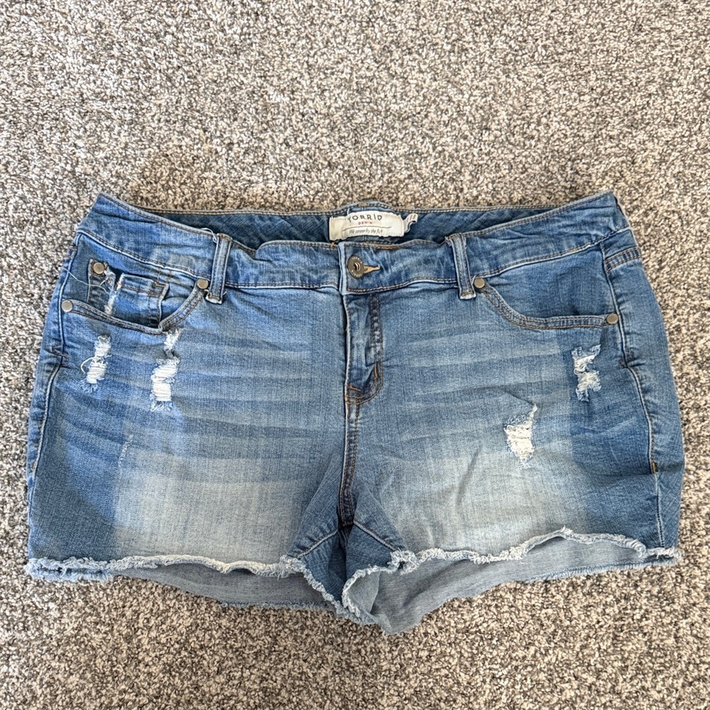 Torrid Classic Blue Distressed Jean Shorts